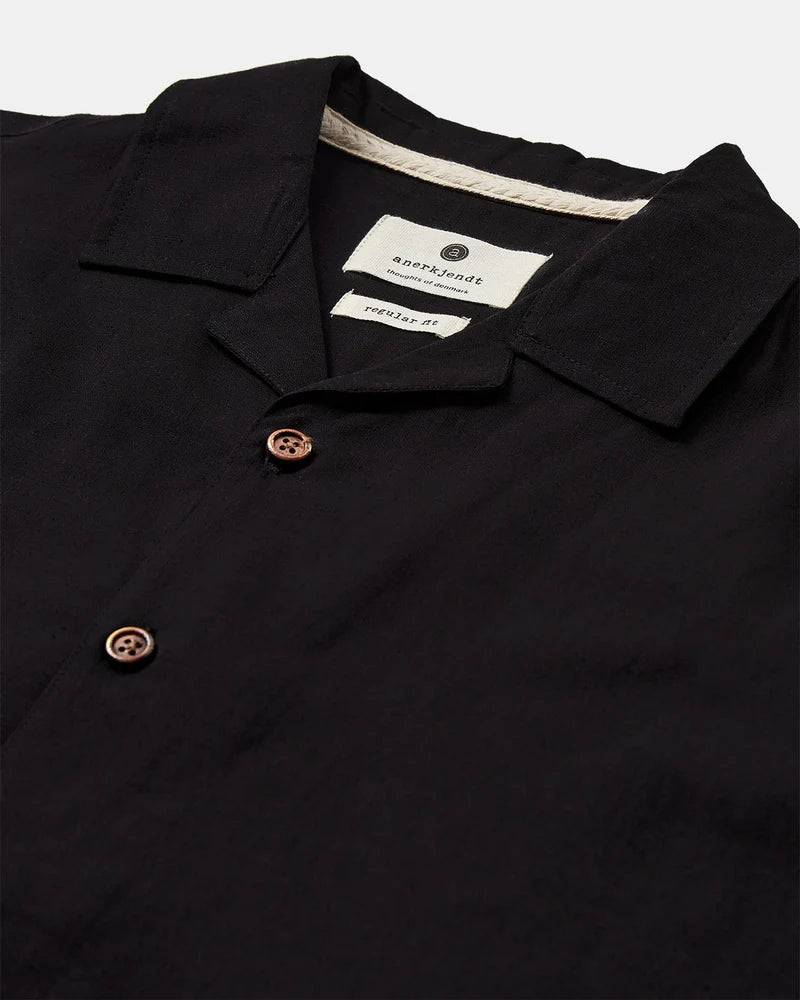 Anerkjendt AKLEO S/S COT/LINEN SHIRT - Caviar
