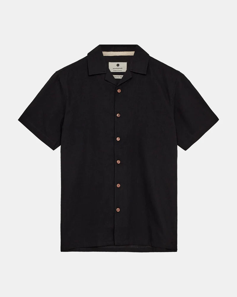 Anerkjendt AKLEO S/S COT/LINEN SHIRT - Caviar